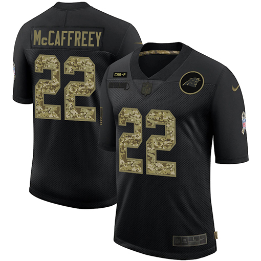 Men's Carolina Panthers #22 Christian McCaffrey 2020 Black Camo Salute To Service Limited Stitched NFL Jersey