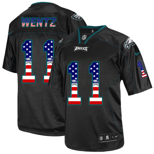 Men's Nike Eagles #11 Carson Wentz Black USA Flag Fashion Elite Stitched Jersey
