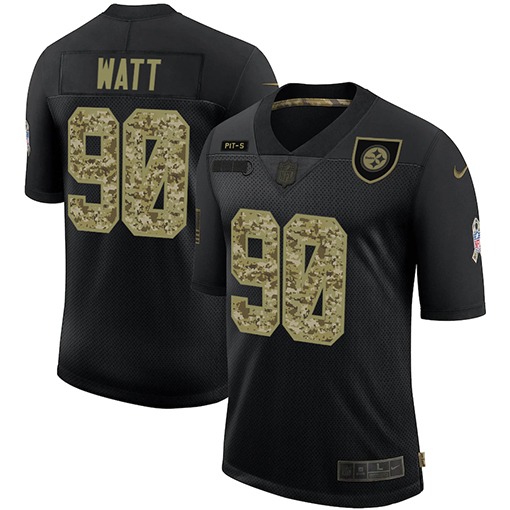 Men's Pittsburgh Steelers #90 T. J. Watt 2020 Black Camo Salute To Service Limited Stitched NFL Jersey