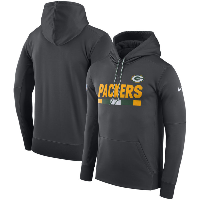 Men's Green Bay Packers Nike Charcoal Sideline Team Name Performance Pullover Hoodie