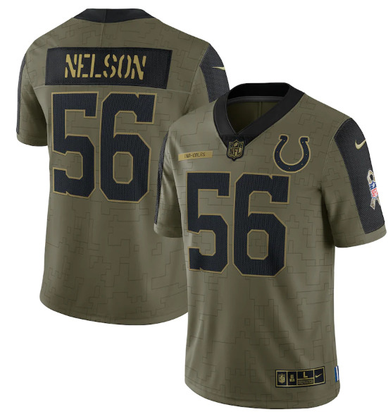 Men's Indianapolis Colts #56 Quenton Nelson 2021 Olive Salute To Service Limited Stitched Jersey