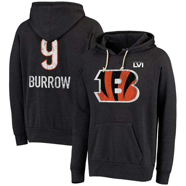 Men's Cincinnati Bengals #9 Joe Burrow Black Super Bowl LVI Pullover ...