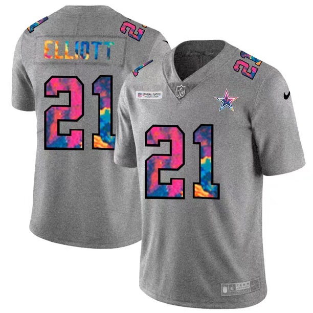 Men's Dallas Cowboys #21 Ezekiel Elliott 2020 Grey Crucial Catch Limited Stitched NFL Jersey