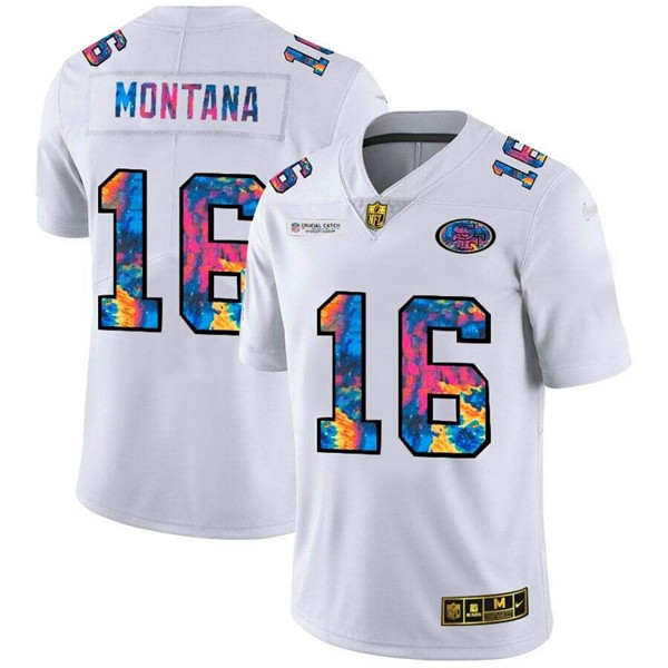 Men's San Francisco 49ers #16 Joe Montana 2020 White Crucial Catch Limited Stitched NFL Jersey