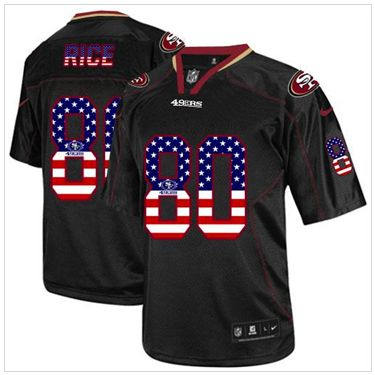 Men's Nike 49ers #80 Jerry Rice Black USA Flag Fashion Elite Stitched Jersey