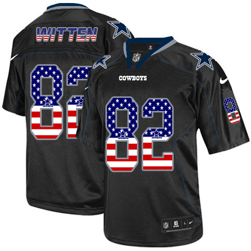 Men's Nike Cowboys #82 Jason Witten Black USA Flag Fashion Elite Stitched Jersey