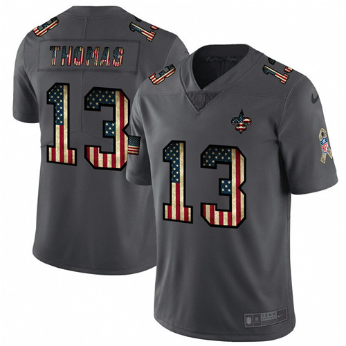 Men's New Orleans Saints #13 Michael Thomas Grey 2019 Salute To Service USA Flag Fashion Limited Stitched NFL Jersey
