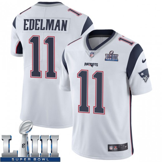 Men's New England Patriots #11 Julian Edelman White Super Bowl LIII Vapor Untouchable Limited Stitched NFL Jersey