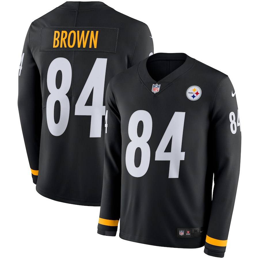 Men's Steelers #84 Antonio Brown Black Therma Long Sleeve Stitched NFL Jersey