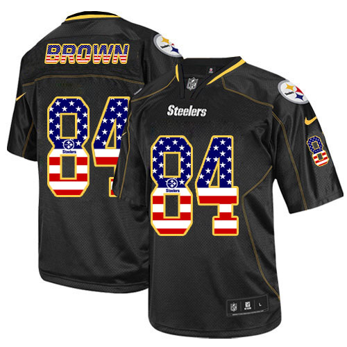 Men's Nike Steelers #84 Antonio Brown Black USA Flag Fashion Elite Stitched Jersey