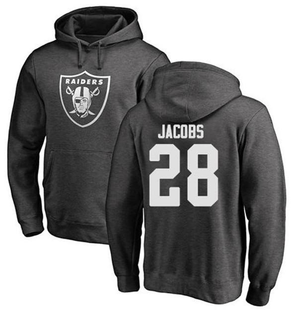Men's Oakland Raiders #28 Josh Jacobs Black One Color Ash NFL Pullover Hoodie