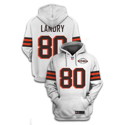 Men's Cleveland Browns #80 Jarvis Landry 2021 White 1946 Collection Pullover Hoodie