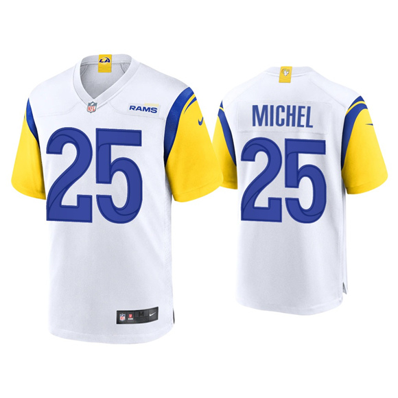 Men's Los Angeles Rams #25 Sony Michel White Stitched NFL Jersey