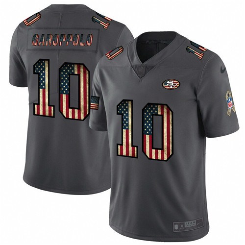 Men's San Francisco 49ers #10 Jimmy Garoppolo Grey 2019 Salute To Service USA Flag Fashion Limited Stitched NFL Jersey