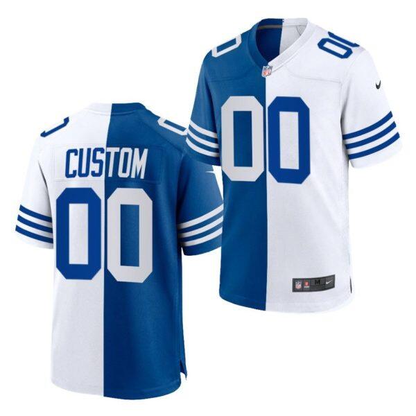 Men's Indianapolis Colts Custom Blue White Split Limited Stitched Jersey (Check description if you want Women or Youth size)