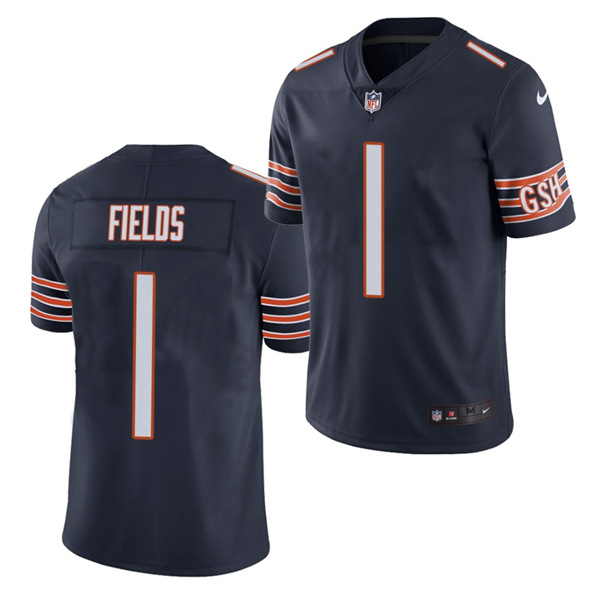 Men's Chicago Bears #1 Justin Fields Navy 2021 NFL Draft Vapor Untouchable Limited Stitched Jersey (Check description if you want Women or Youth size)