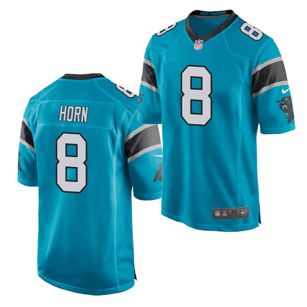 Men's Carolina Panthers #8 Jaycee Horn Blue Stitched NFL Jersey (Check description if you want Women or Youth size)