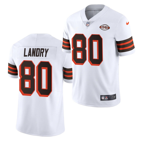Men's Cleveland Browns #80 Jarvis Landry White 1946 Collection Vapor Stitched Football Jersey (Check description if you want Women or Youth size)