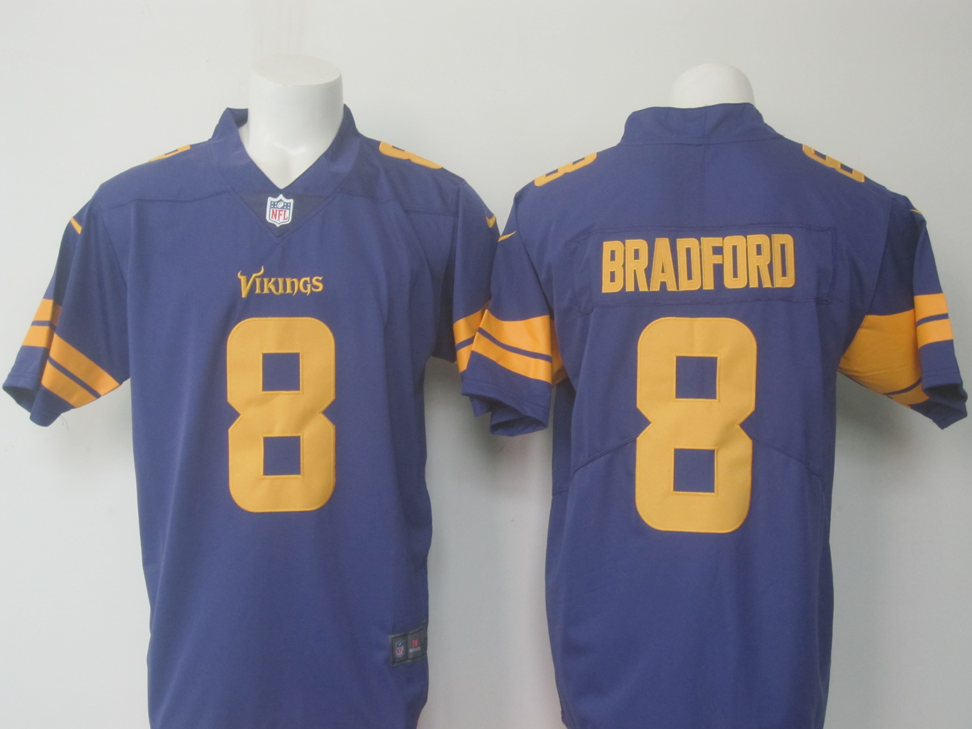 Men's Nike Vikings # 8 Sam Bradford Purple Limited Rush Stitched NFL Jersey