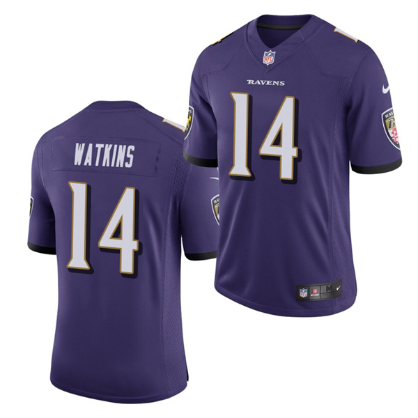 Men's Baltimore Ravens #14 Sammy Watkins Purple NFL Stitched Jersey