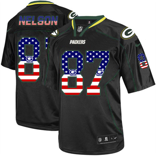 Men's Nike Packers #87 Jordy Nelson Black USA Flag Fashion Elite Stitched Jersey