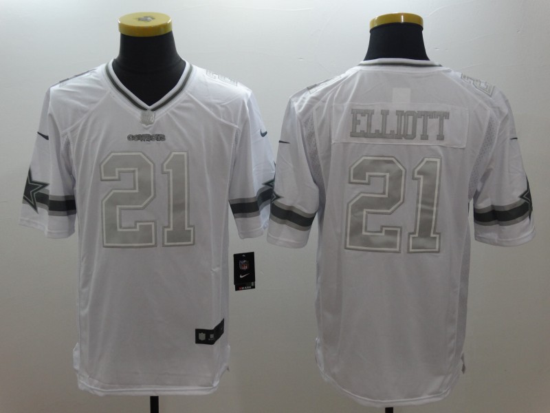 Men's Cowboys #21 Ezekiel Elliott White Stitched NFL Limited Platinum Jersey