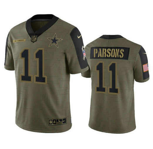 Men's Dallas Cowboys #11 Micah Parsons 2021 Olive Salute To Service Limited Stitched Jersey