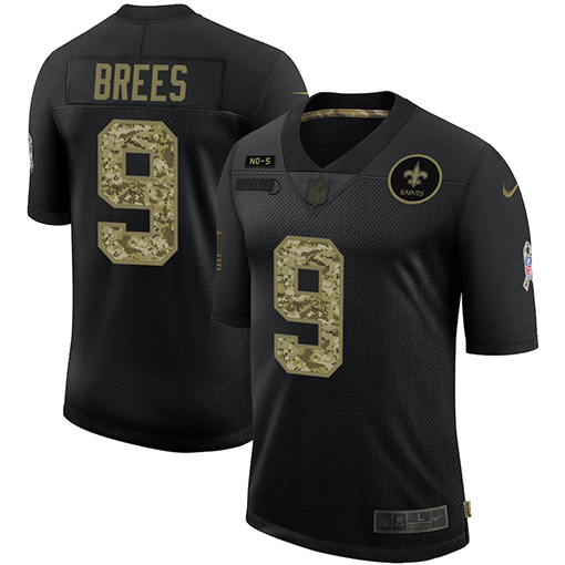 Men's New Orleans Saints #9 Drew Brees 2020 Black Camo Salute To Service Limited Stitched NFL Jersey