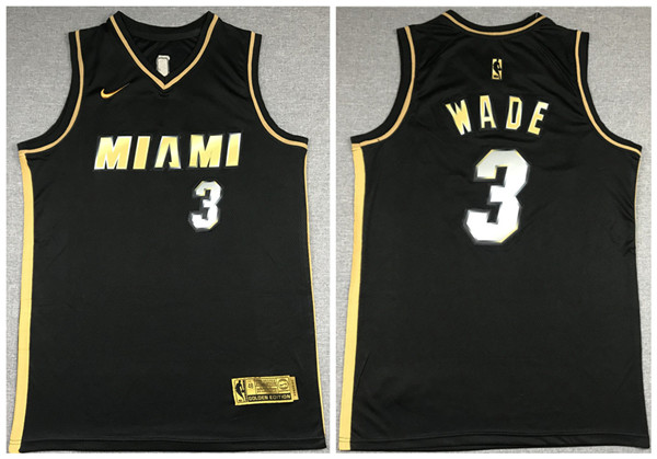 Men's Miami Heat #3 Dwyane Wade Black Gold Edition Vice Stitched NBA Jersey