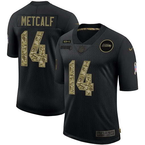 Men's Seattle Seahawks #14 D.K. Metcalf 2020 Black Camo Salute To Service Limited Stitched NFL Jersey