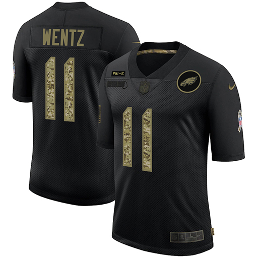 Men's Philadelphia Eagles #11 Carson Wentz 2020 Black Camo Salute To Service Limited Stitched NFL Jersey