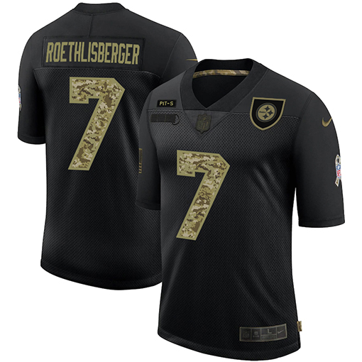 Men's Pittsburgh Steelers #7 Ben Roethlisberger 2020 Black Camo Salute To Service Limited Stitched NFL Jersey