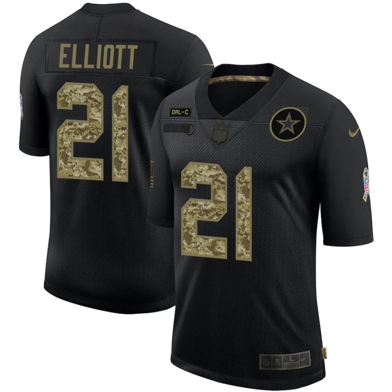 Men's Dallas Cowboys #21 Ezekiel Elliott 2020 Black Camo Salute To Service Limited Stitched NFL Jersey