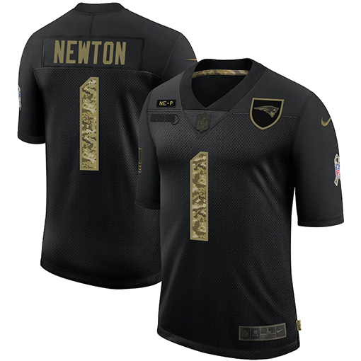 Men's New England Patriots #1 Cam Newton 2020 Black Camo Salute To Service Limited Stitched NFL Jersey