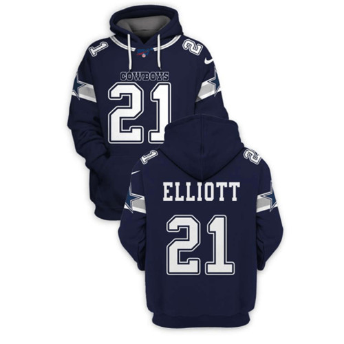 Men's Dallas Cowboys #21 Ezekiel Elliott 2021 Blue Pullover Hoodie