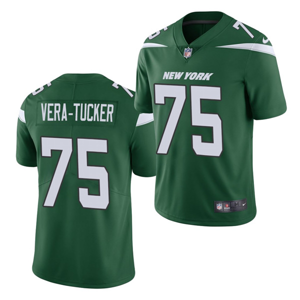 Men's New York Jets #75 Alijah Vera-Tucker 2021 NFL Draft Green Vapor Untouchable Limited Stitched Jersey (Check description if you want Women or Youth size)