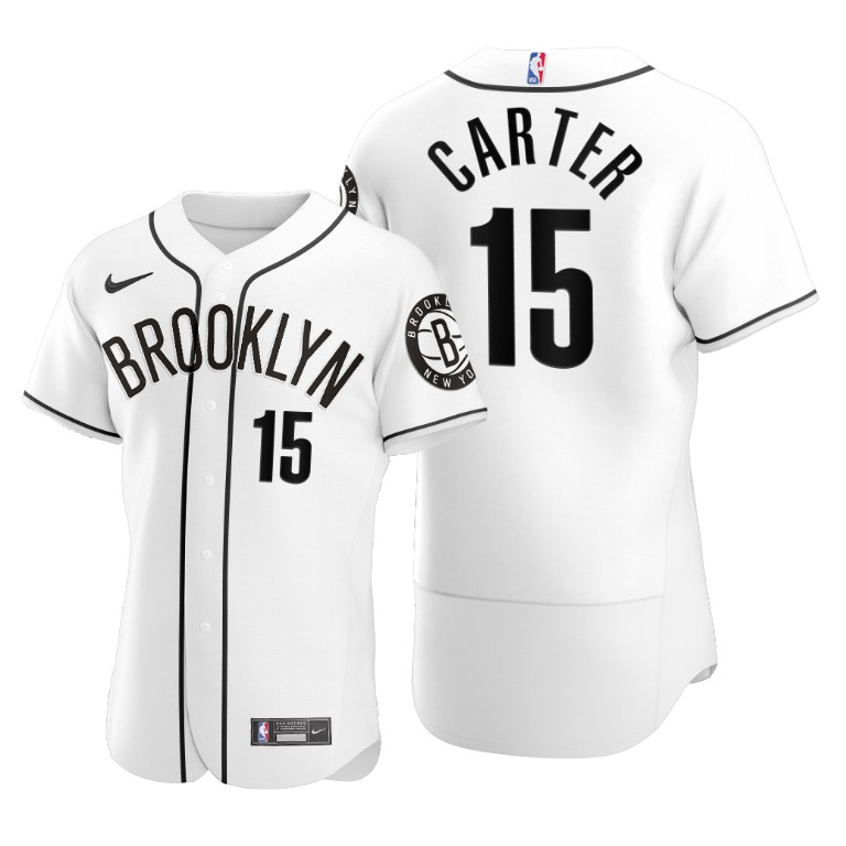 Men's Brooklyn Nets #15 Vince Carter 2020 White NBA X MLB Crossover Edition Stitched Jersey