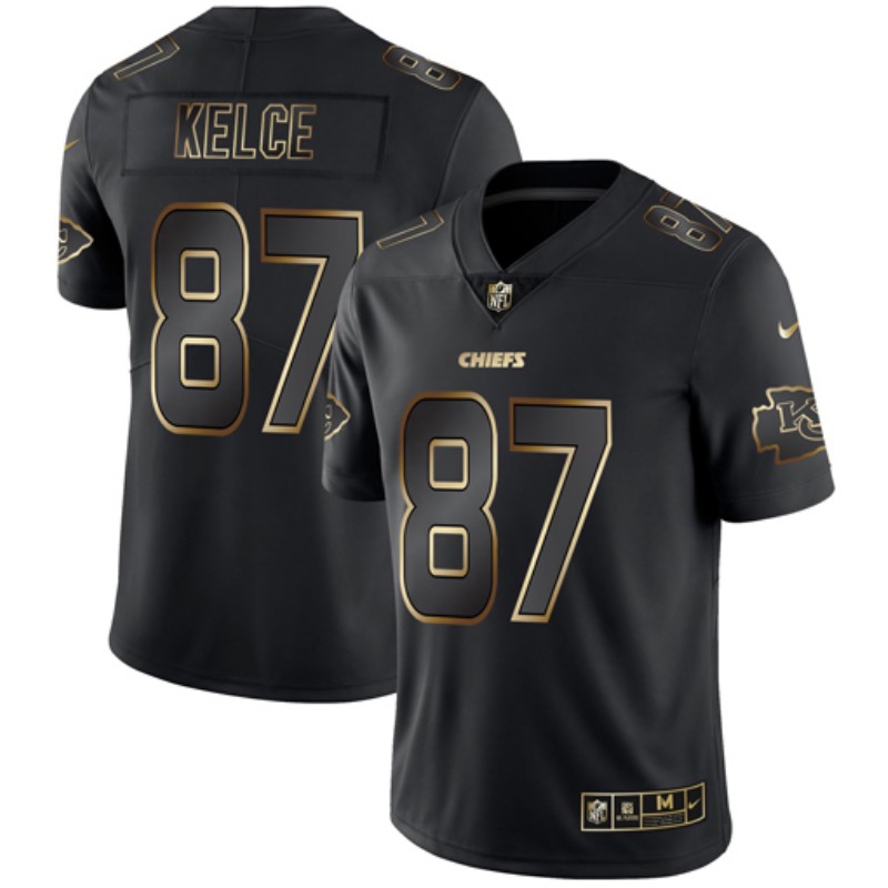 Men's Kansas City Chiefs #87 Travis Kelce 2019 Black Gold Edition Stitched NFL Jersey