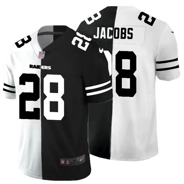 Men's Las Vegas Raiders #28 Josh Jacobs Black White Split 2020 Stitched Jersey