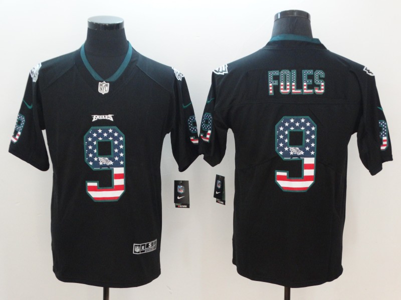 Men's Eagles #9 Nick Foles 2018 Black USA Flag Color Rush Limited Fashion NFL Stitched Jersey