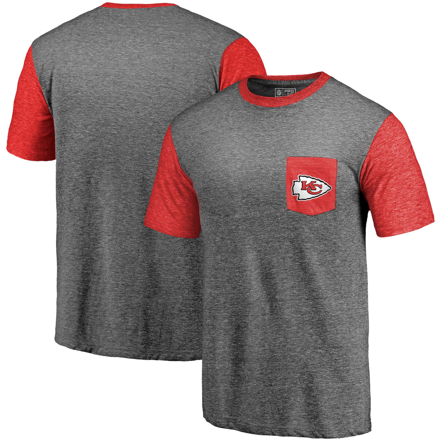 Men's Kansas City Chiefs Pro Line By Fanatics Branded Heathered Gray-Red Refresh Pocket T-Shirt