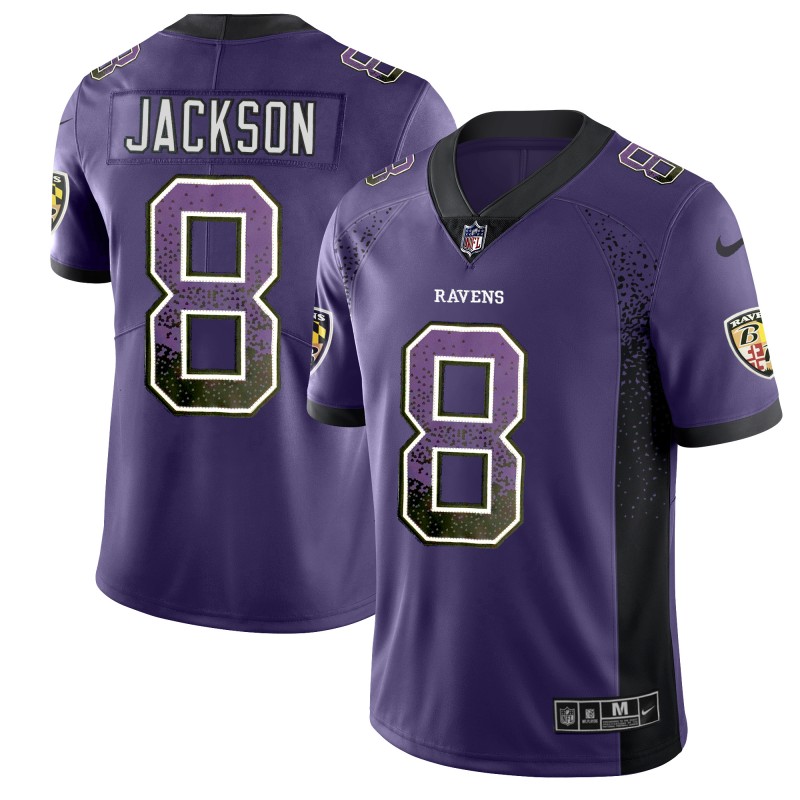 Men's Ravens #8 Lamar Jackson Purple 2018 Drift Fashion Color Rush Limited NFL Jersey