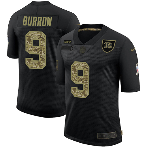Men's Cincinnati Bengals #9 Joe Burrow 2020 Black Camo Salute To Service Limited Stitched NFL Jersey