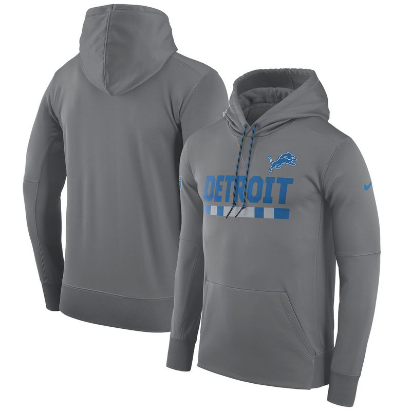 Men's Detroit Lions Nike Heathered Gray Sideline Team Name Performance Pullover Hoodie