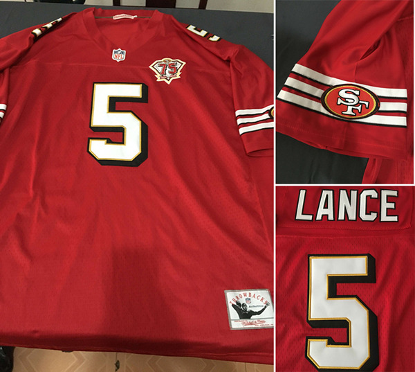 Men's San Francisco 49ers #5 Trey Lance Red Throwback with 75th Anniversary Vapor Untouchable Limited Stitched NFL Jersey (Check description if you want Women or Youth size)