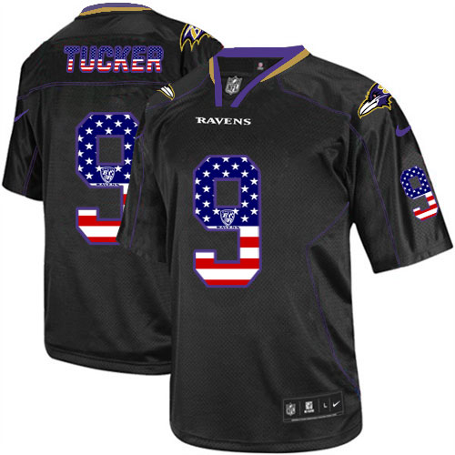 Men's Nike Ravens #9 Justin Tucker Black USA Flag Fashion Elite Stitched Jersey