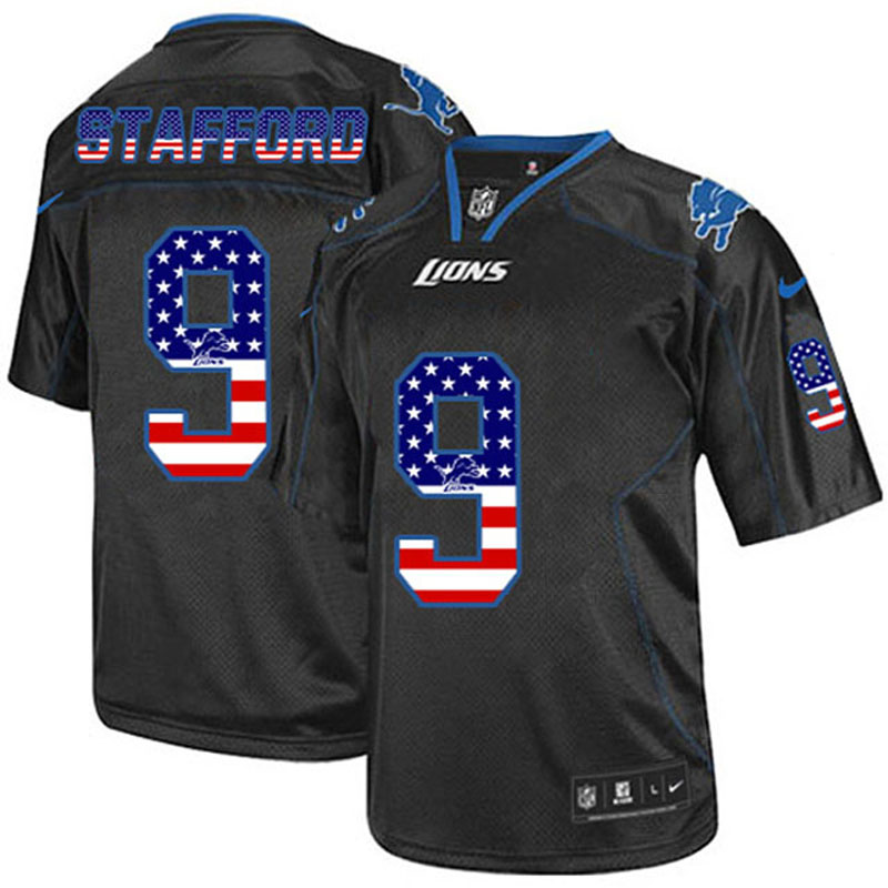 Men's Nike Lions #9 Matthew Stafford Black USA Flag Fashion Elite Stitched Jersey