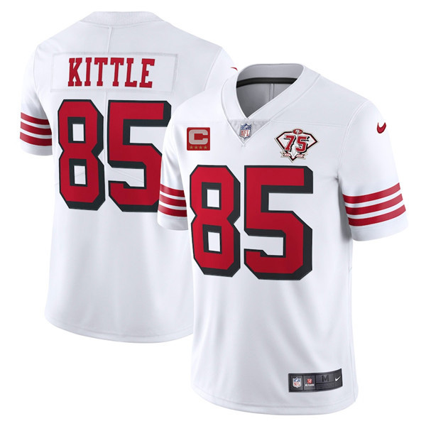 Men's San Francisco 49ers #85 George Kittle White With C Patch 2021 75th Anniversary Vapor Untouchable Limited Stitched Jersey