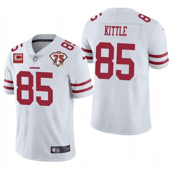 Men's San Francisco 49ers #85 George Kittle White With C Patch 2021 75th Anniversary Vapor Untouchable Limited Stitched Jersey