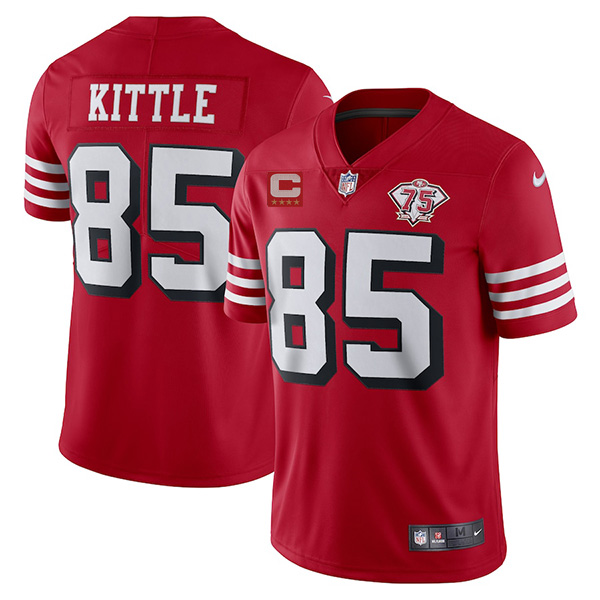 Men's San Francisco 49ers #85 George Kittle Red With C Patch 2021 75th Anniversary Vapor Untouchable Limited Stitched Jersey